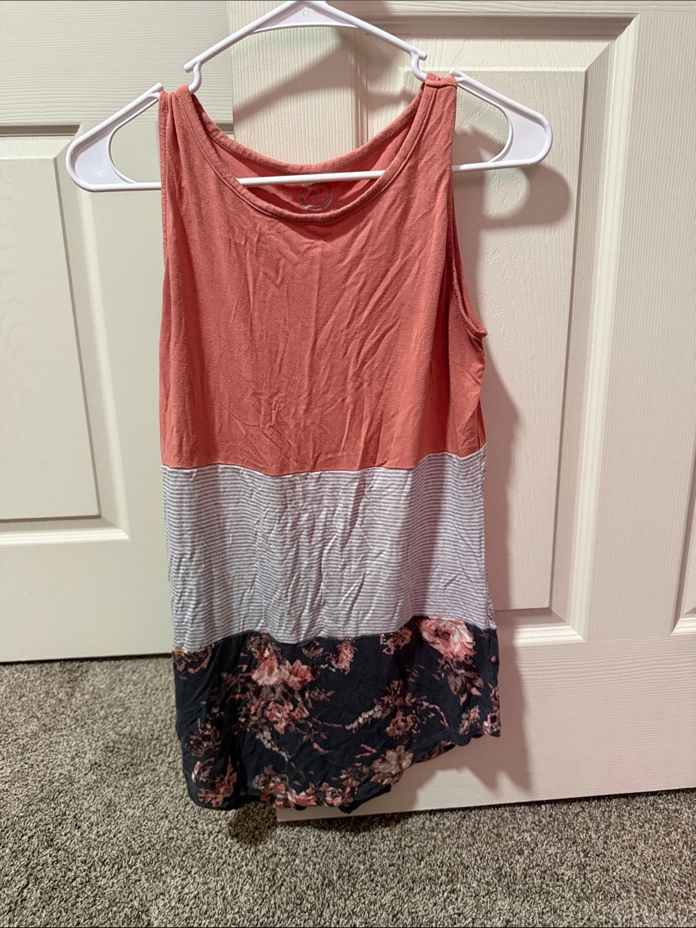 Maurices Coral, Gray & Black Floral Colorblock Tank